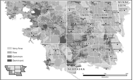 Figure 8.4. Distribution of sodic soils in North Dakota and the region. (NRCS image)